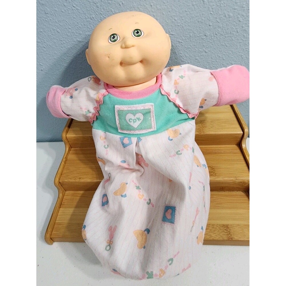 VTG First Edition CPK Doll 13" Newborn Bald Green Eyes Dimples  CPK Infant Gown